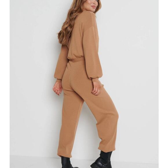 Pretty Lavish Darcie Knit Jumpsuit Brown Large - Picture 12 of 12